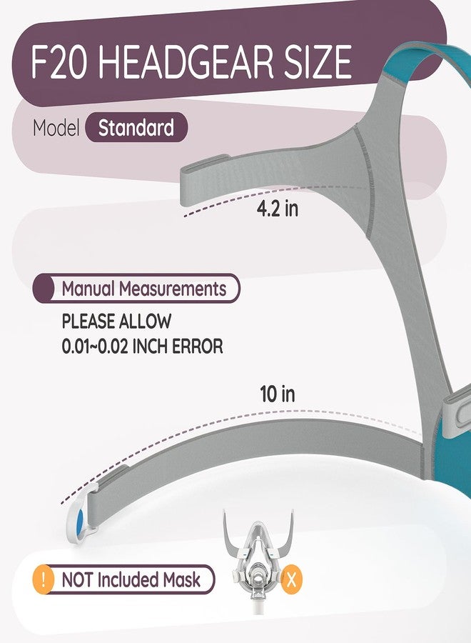 Ximoon F20 CPAP Headgear Straps Medium Compatible with ResMed AirFit/AirTouch F20 Full Face Mask- Adjustable Headgear CPAP Replacement Supplies Part for Airfit F20 (2 Magnetic Clips) - Image 2